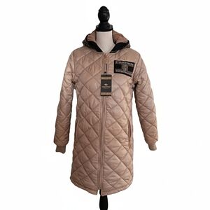 Freestyle Coat Women's Small S Cream Quilted Gem Applique Boutique Winter Glam